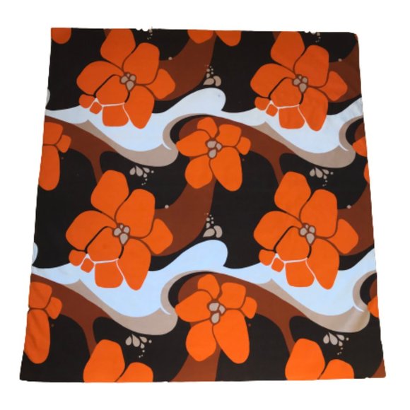 Vintage Orange Brown Floral Psychedelic Tablecloth - Picture 2 of 11